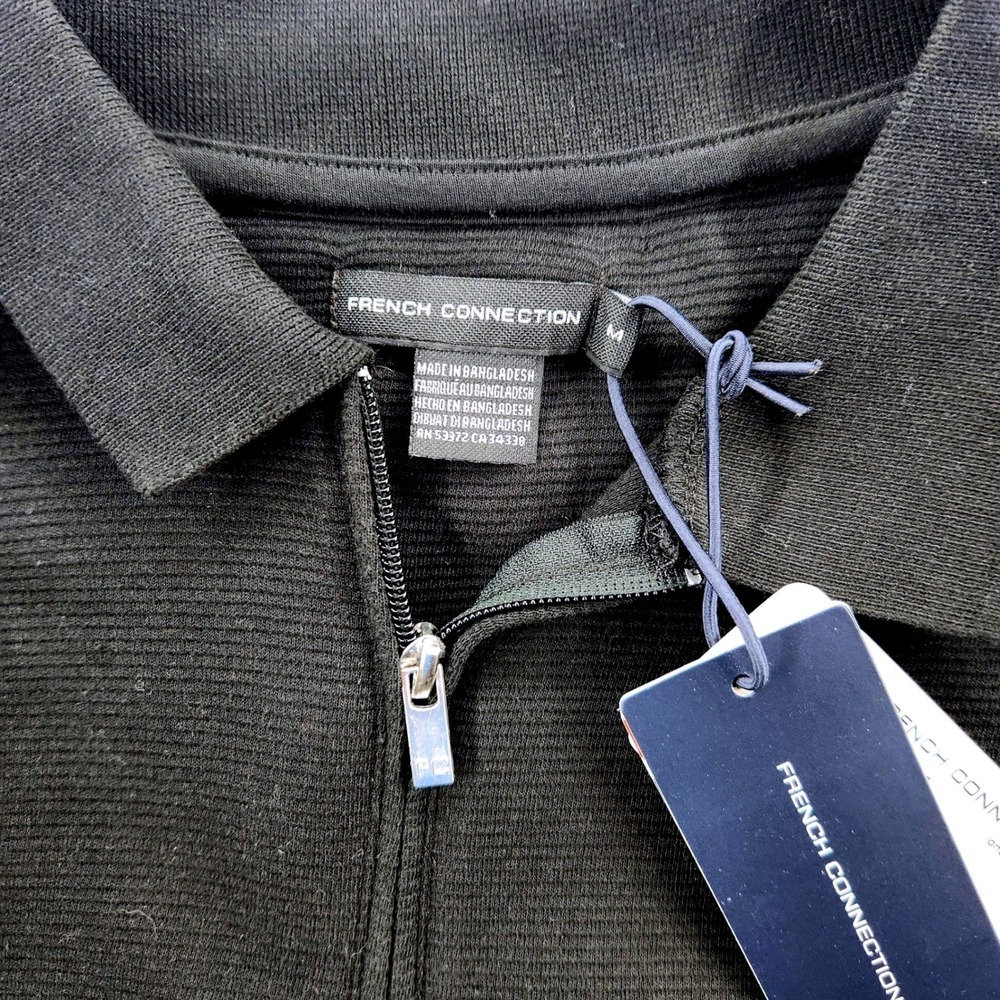 French Connection Mens M Quarter Zip Polo‎ Shirt Black Ribbed Cotton 56ZMN - Picture 4 of 8